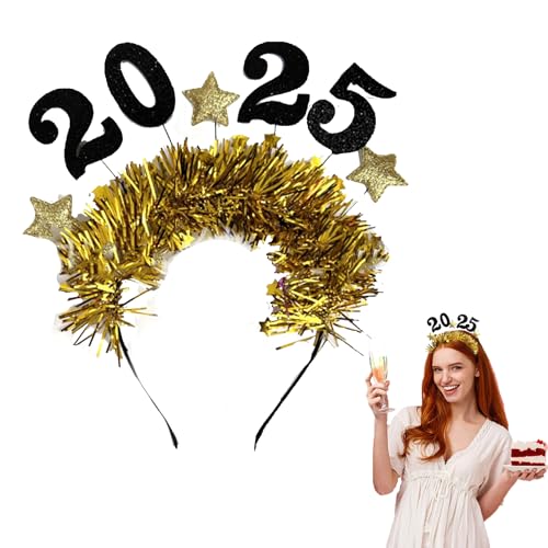 2025 Happy New Year Stirnband, Silvester Dekorationen 2025 Tiara Stern Stirnband, Silvester Party Foto Requisiten 2025 Neujahr Dekorationen Haarschmuck für Frauen Männer Jungen Mädchen (Gold) von Ymxil