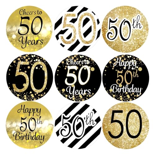 216STK Aufkleber 50 Geburtstag für Herren, 50 Geburtstag Deko Stickers, Black Gold Round Aufkleber Happy 50 Birthday Stickers Geburtstag Geschenke Deko Stickers 50 Geburtstag Geschenktüten Boxen Deko von Ymxil