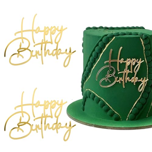 2St Tortendeko Happy Birthday, Geburtstag Tortendeko Gold Acryl Happy Birthday Kuchen Deko Birthday Cake Topper Kuchen Dekoration Spiegel Kuchenaufsatz Zubehör von Ymxil