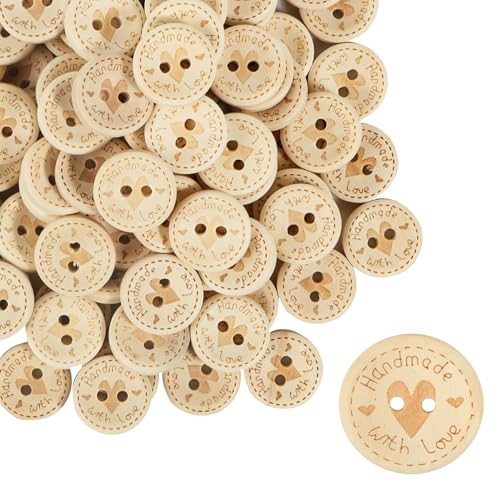 50STK Holz Knöpfe zum Annähen, 20mm Runde Knöpfe Love Herz Holzknöpfe Natur für Strickjacke Kinder Basteln von Ymxil