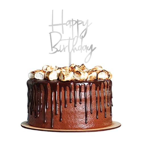 Happy Birthday Tortendeko, Geburtstag Tortendeko Silber Acryl Happy Birthday Kuchen Deko Birthday Cake Topper Kuchen Dekoration Spiegel Kuchenaufsatz Zubehör von Ymxil