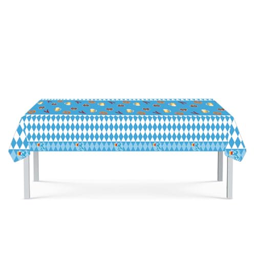 Oktoberfest Tischdecke, Oktoberfest Deko Plastik Tischdecke Wasserdicht Blau Weiße Diamante Tischdecke Bayrische Party Deko Zubehör, 137cm*274cm von Ymxil