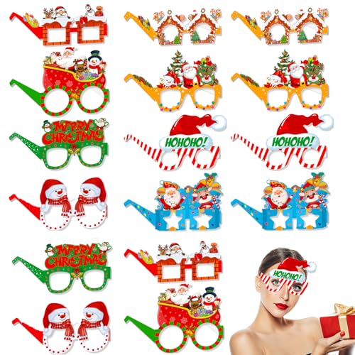 Ymxil 16Stk Weihnachtsbrillen, Weihnachtsbrillen für Erwachsene Kinder, Weihnachten Lustige Partybrillen Kreative Papier Brillen Weihnachtsfeier Fotobox Accessoires Selfie Photo Props von Ymxil