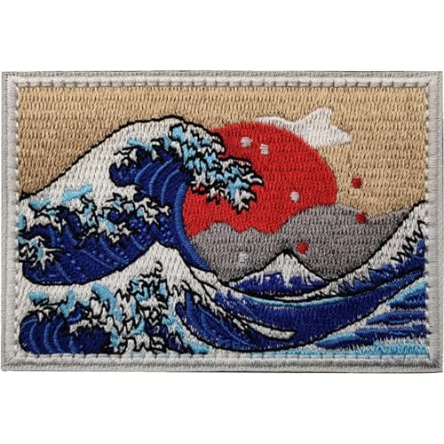 Ymxygz The Great Wave Off Kanagawa Bestickter Aufnäher, Japanischer Aufnäher, Militärische Aufnäher, Abzeichen, Moral Für Rucksack von Ymxygz