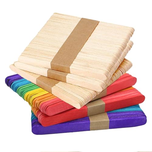 100 Stück Holz-Lutscherstäbchen, 100 Stück farbige Lutscherstäbchen, natürliche Eisstäbchen aus Holz, Lutscherstäbchen, Kinder-Basteleisstäbchen mit glatten Kanten, für Bastelarbeiten, Mischen und von Ynkkvre