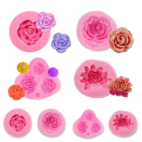 4 Stücke 3D Silikonform Blumen, Mini Rosen Silikonform Gießformen, 3D Backform, Kerzen Form Blume Blühen Rose für Kuchen Dekoration, Schokolade Handgemachte Süßigkeit Herstellung. von Ynkkvre