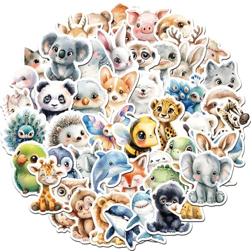 50 Stücke Tiere aufkleber kinder, Tiere Sticker Set, Lustige Aufkleber, Cute Cartoon Sticker Kinder, Wasserfeste für Scrapbook, Telefon, Wasserflasche und Fotoalben. von Ynkkvre