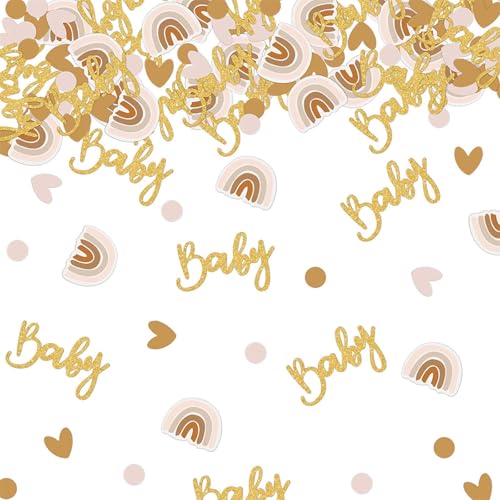 60 Stück Babyparty Konfetti Gold Tisch Streukonfetti Babyparty Boho Regenbogen Dekoration für Baby Geschlecht Offenbarung Geburtstag Party Dekor, Konfetti Babyparty Tischdekorationen Jungen Mädchen von Ynkkvre