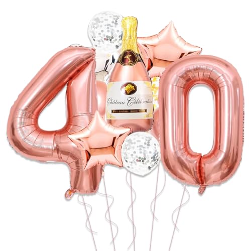 Deko 40. Geburtstag Frauen, Rosegold 40 Geburtstag Frauen Deko, Riesen Folienballon, Happy Birthday Folienballon 40, Deko 40. Geburtstag Ballons,Konfetti Ballon für 40 Deko Frau Mehrweg von Ynkkvre