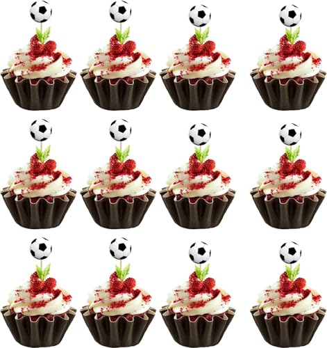 Fussball Cupcake Topper Fussball Muffin Deko, 24 Stück Fußball Kuchen Toppers Fußball Deko Torte Fussball Muffin Deko Tortenaufleger Fussball für Kinder Geburtstag Party, Babyparty, Kuchendekoration von Ynkkvre