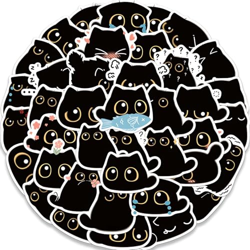 Lustiges Katzen Aufkleber Set, Schwarze Katze Aufkleber Set 40 Stück, Geschenk für Kinder Teens Erwachsene, Wasserdichte Vinyl Stickers, Tieraufkleber für Katzenliebhaber, Computer Album Scrapbook. von Ynkkvre