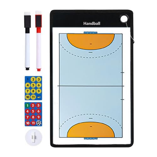 Handball-Trainer-Klemmbrett, Doppelseitiges magnetisches Coaching-Board, Tragbare, trocken abwischbare Handball-Markierungstafel mit vollem und halbem Spielfeld für Handball von Ynnhik