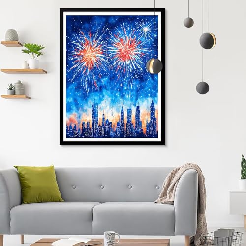 5D Diamond Painting Erwachsene Groß XXL Feuerwerk Diamond Painting, Diamond Painting Set Stadt, DIY Mosaik Bastelset Erwachsene Diamond Painting Zubehör,Zimmer Deko Aesthetic Geschenk 60x80CM SF-621 von Ynulann