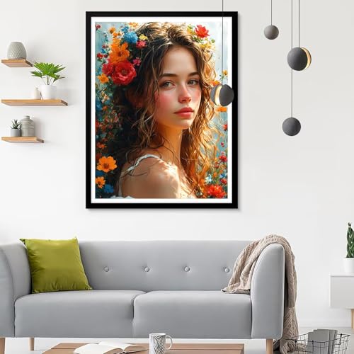 5D Diamond Painting Erwachsene Groß XXL Frau Diamond Painting, Diamond Painting Set Blume 1, DIY Mosaik Bastelset Erwachsene mit Diamond Painting Zubehör, Zimmer Deko Aesthetic Geschenk 50x70CM SF-801 von Ynulann