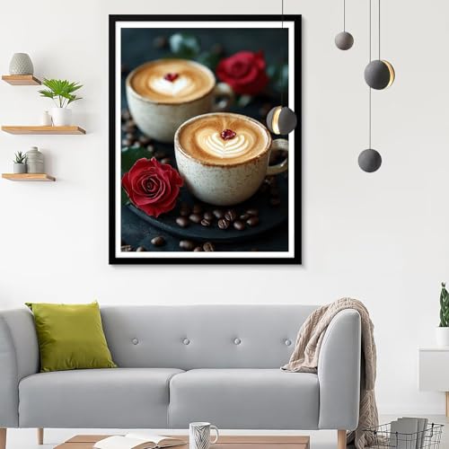 5D Diamond Painting Erwachsene Groß XXL Kaffee Diamond Painting, Diamond Painting Set Rose, DIY Mosaik Bastelset Erwachsene mit Diamond Painting Zubehör, Zimmer Deko Aesthetic Geschenk 50x70CM SF-567 von Ynulann