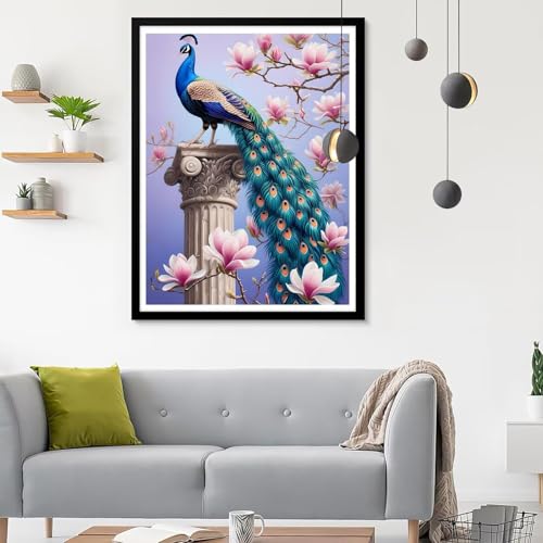 5D Diamond Painting Erwachsene Groß XXL Magnolie Diamond Painting, Diamond Painting Set Pfau, DIY Mosaik Bastelset Erwachsene mit Diamond Painting Zubehör,Zimmer Deko Aesthetic Geschenk 50x70CM SF-757 von Ynulann