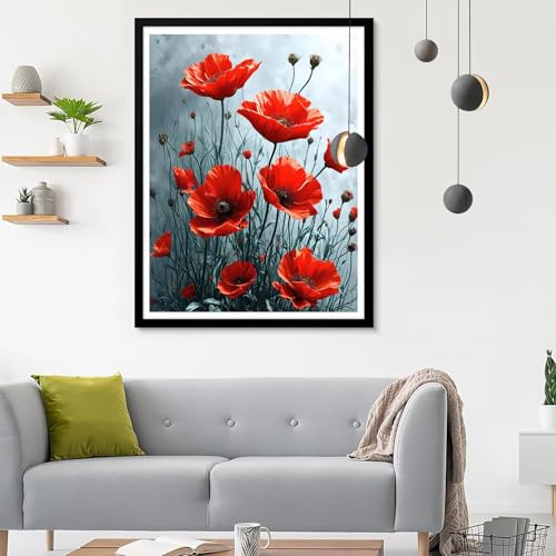 5D Diamond Painting Erwachsene Groß XXL Mohn Diamond Painting, Diamond Painting Set Blume, DIY Mosaik Bastelset Erwachsene mit Diamond Painting Zubehör, Zimmer Deko Aesthetic Geschenk 35x45CM SF-781 von Ynulann