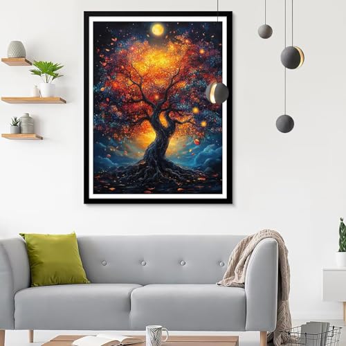 Diamond Painting Erwachsene Baum 1, Diamond Painting Mond Diamant Painting Bilder Kinder, Full DIY Diamant Kunst Malen Nach Zahlen Malerei Stickerei Kreuzstich Wohnzimmer Dekoration 80x100CM SF-726 von Ynulann