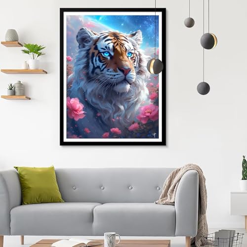 Diamond Painting Erwachsene Blume, Diamond Painting Tiger Diamant Painting Bilder Kinder, Full DIY Diamant Kunst Malen Nach Zahlen Malerei Stickerei Kreuzstich für Wohnzimmer Dekoration 30x40CM SF-116 von Ynulann