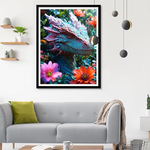 Diamond Painting Erwachsene Drachen, Diamond Painting Blume 1 Diamant Painting Bilder Kinder, Full DIY Diamant Kunst Malen Nach Zahlen Malerei Stickerei Kreuzstich Wohnzimmer Dekoration 50x70CM SF-574 von Ynulann