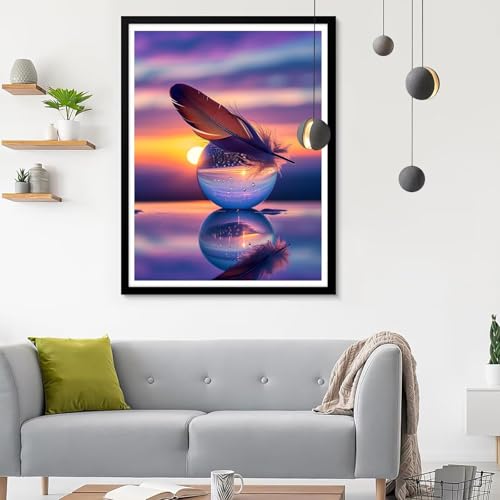 Diamond Painting Erwachsene Feder, Diamond Painting Sonnenuntergang Diamant Painting Bilder Kinder, Full DIY Diamant Kunst Malen Zahlen Malerei Stickerei Kreuzstich Wohnzimmer Décor 40x50CM SF-828 von Ynulann