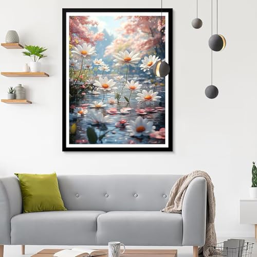 Diamond Painting Erwachsene Gänseblümchen, Diamond Painting Landschaft Diamant Painting Bilder Kinder, Full DIY Diamant Kunst Malen Zahlen Malerei Stickerei Kreuzstich Wohnzimmer Décor 90x120CM SF-622 von Ynulann