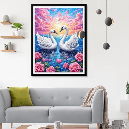 Diamond Painting Erwachsene Gans, Diamond Painting Rose Diamant Painting Bilder Kinder, Full DIY Diamant Kunst Malen Nach Zahlen Malerei Stickerei Kreuzstich für Wohnzimmer Dekoration 50x70CM SF-506 von Ynulann