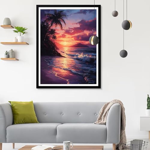 Diamond Painting Erwachsene Groß XXL Sonnenuntergang Diamond Painting, Diamond Painting Set Kleine Insel,Mosaik Bastelset Erwachsene Diamond Painting Zubehör, Wanddeko Home Geschenk 50x70CM SF-705 von Ynulann