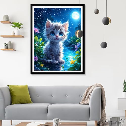 Diamond Painting Erwachsene Katze, Diamond Painting Mond Diamant Painting Bilder Kinder, Full DIY Diamant Kunst Malen Nach Zahlen Malerei Stickerei Kreuzstich für Wohnzimmer Dekoration 20x30CM SF-534 von Ynulann