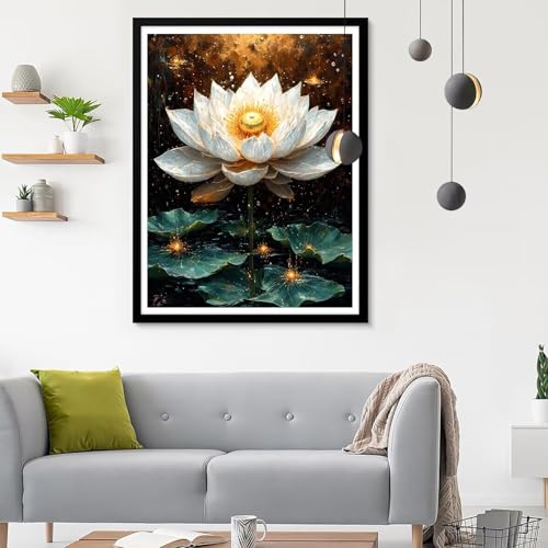 Diamond Painting Erwachsene Lotus, Diamond Painting Blatt Diamant Painting Bilder Kinder, Full DIY Diamant Kunst Malen Nach Zahlen Malerei Stickerei Kreuzstich Wohnzimmer Dekoration 80x100CM SF-582 von Ynulann