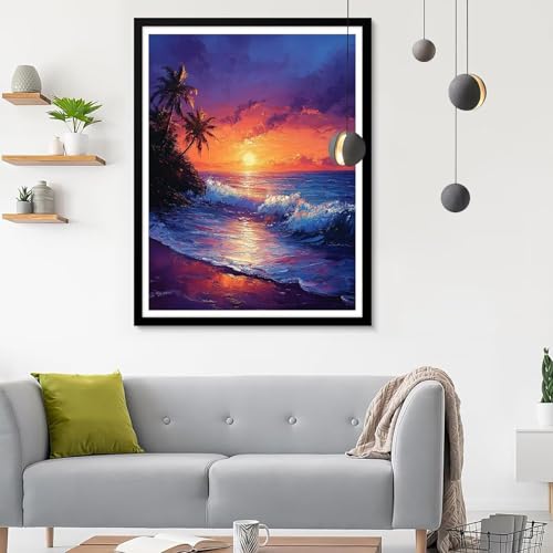 Diamond Painting Erwachsene Meer, Diamond Painting Sonnenuntergang Diamant Painting Bilder Kinder, Full DIY Diamant Kunst Malen Zahlen Malerei Stickerei Kreuzstich Wohnzimmer Décor 80x100CM SF-594 von Ynulann