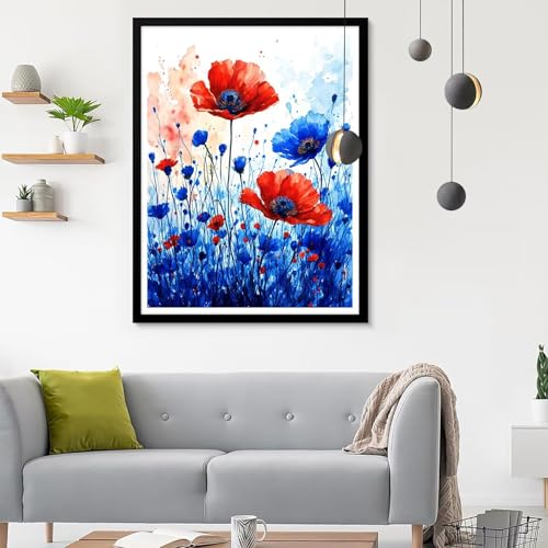 Diamond Painting Erwachsene Mohn, Diamond Painting Anlage Diamant Painting Bilder Kinder, Full DIY Diamant Kunst Malen Nach Zahlen Malerei Stickerei Kreuzstich Wohnzimmer Dekoration 80x100CM SF-528 von Ynulann