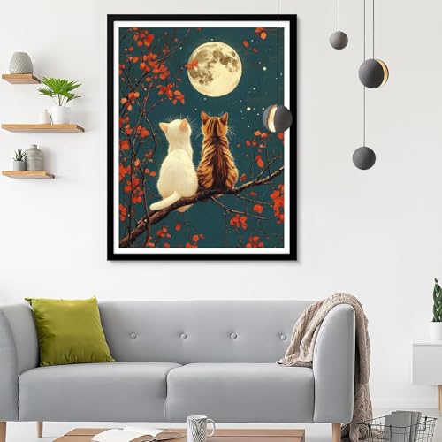 Diamond Painting Erwachsene Mond 1, Diamond Painting Katze Diamant Painting Bilder Kinder, Full DIY Diamant Kunst Malen Nach Zahlen Malerei Stickerei Kreuzstich Wohnzimmer Dekoration 80x100CM SF-624 von Ynulann