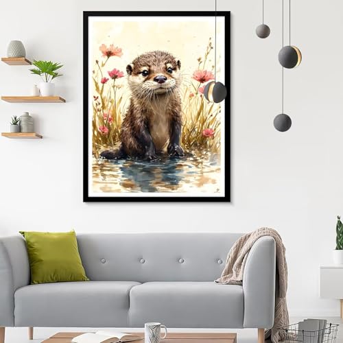 Diamond Painting Erwachsene Otter, Diamond Painting Blume Diamant Painting Bilder Kinder, Full DIY Diamant Kunst Malen Nach Zahlen Malerei Stickerei Kreuzstich Wohnzimmer Dekoration 90x120CM SF-682 von Ynulann