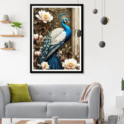 Diamond Painting Erwachsene Pfau, Diamond Painting Pfingstrose Diamant Painting Bilder Kinder, Full DIY Diamant Kunst Malen Nach Zahlen Malerei Stickerei Kreuzstich Wohnzimmer Décor 80x100CM SF-374 von Ynulann