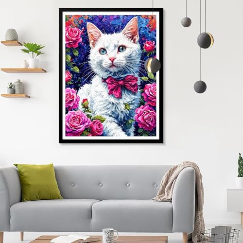 Diamond Painting Erwachsene Rose, Diamond Painting Katze 1 Diamant Painting Bilder Kinder, Full DIY Diamant Kunst Malen Nach Zahlen Malerei Stickerei Kreuzstich Wohnzimmer Dekoration 20x30CM SF-558 von Ynulann