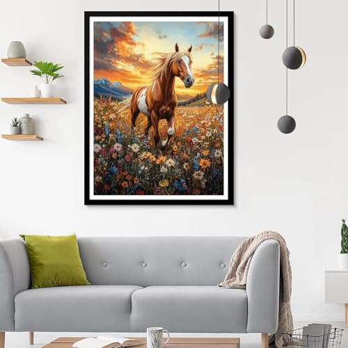 Diamond Painting Erwachsene Sonnenuntergang, Diamond Painting Pferd Diamant Painting Bilder Kinder, Full DIY Diamant Kunst Malen Zahlen Malerei Stickerei Kreuzstich Wohnzimmer Décor 40x50CM SF-648 von Ynulann