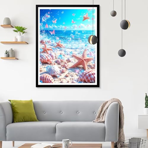 Diamond Painting Erwachsene Strand, Diamond Painting Seestern Diamant Painting Bilder Kinder, Full DIY Diamant Kunst Malen Nach Zahlen Malerei Stickerei Kreuzstich Wohnzimmer Décor 80x100CM SF-376 von Ynulann