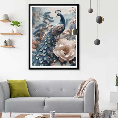 Diamond Painting Erwachsene Tier, Diamond Painting Pfau 1 Diamant Painting Bilder Kinder, Full DIY Diamant Kunst Malen Nach Zahlen Malerei Stickerei Kreuzstich Wohnzimmer Dekoration 80x100CM SF-638 von Ynulann