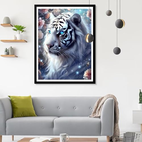 Diamond Painting Erwachsene Tiger, Diamond Painting Blume Diamant Painting Bilder Kinder, Full DIY Diamant Kunst Malen Nach Zahlen Malerei Stickerei Kreuzstich Wohnzimmer Dekoration 80x100CM SF-114 von Ynulann