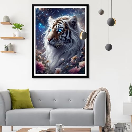 Diamond Painting Erwachsene Tiger, Diamond Painting Blume Diamant Painting Bilder Kinder, Full DIY Diamant Kunst Malen Nach Zahlen Malerei Stickerei Kreuzstich Wohnzimmer Dekoration 80x100CM SF-354 von Ynulann