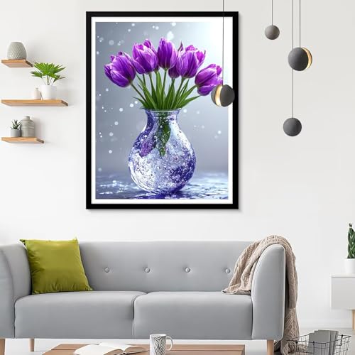 Diamond Painting Erwachsene Tulpe, Diamond Painting Blume Diamant Painting Bilder Kinder, Full DIY Diamant Kunst Malen Nach Zahlen Malerei Stickerei Kreuzstich für Wohnzimmer Dekoration 50x70CM SF-524 von Ynulann