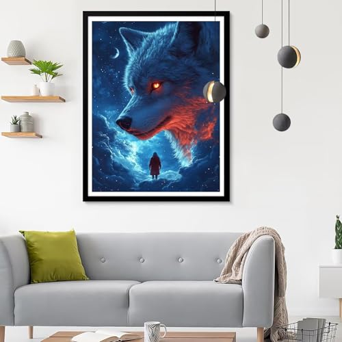 Diamond Painting Erwachsene Wolf, Diamond Painting Karikatur Diamant Painting Bilder Kinder, Full DIY Diamant Kunst Malen Nach Zahlen Malerei Stickerei Kreuzstich Wohnzimmer Dekoration 40x50CM SF-658 von Ynulann