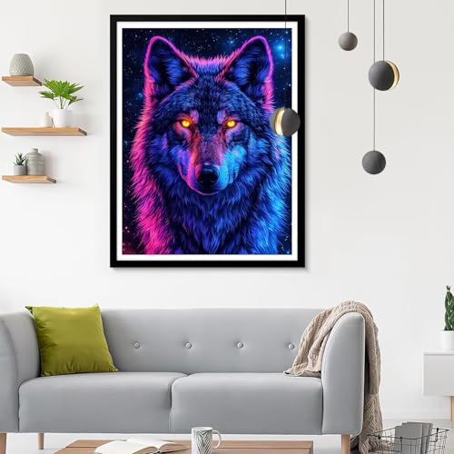 Diamond Painting Erwachsene Wolf 1, Diamond Painting Tier Diamant Painting Bilder Kinder, Full DIY Diamant Kunst Malen Nach Zahlen Malerei Stickerei Kreuzstich Wohnzimmer Dekoration 80x100CM SF-544 von Ynulann