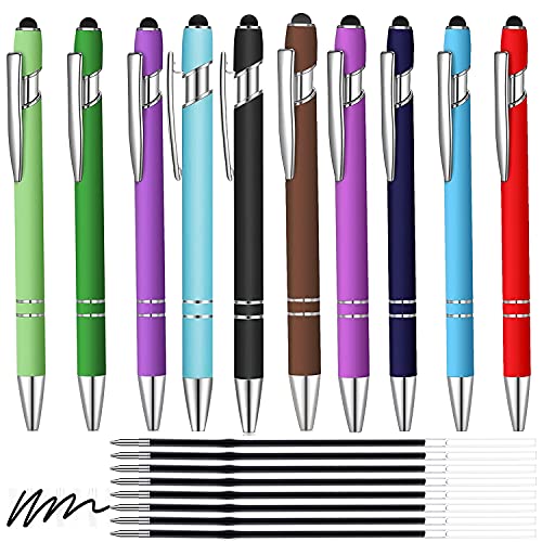 10er Kugelschreiber mit Stylus-Spitze, 1,0 mm schwarzer Metallstift mit 10 BONUS Kugelschreiberminen, 2 in 1 Stylus Kugelschreiber für Touchscreens, süße Stifte Bürobedarf für Damen und Herren. von YoMaris