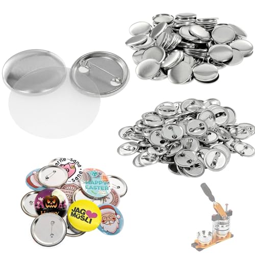 100 Stück Buttons Anstecker, 32mm Runde Blank Pin Button, Abzeichen Button Pin Teile, Badge Making Supplies für Handwerk Geschenke Weißblech von Yoboamic