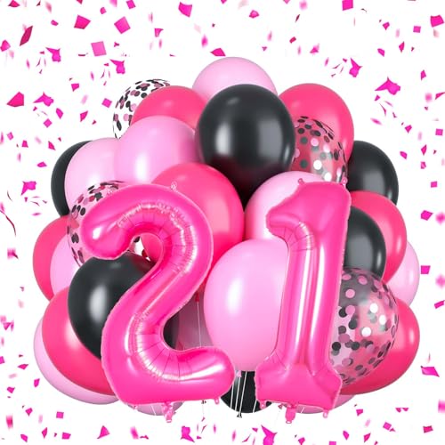 Süße 16 Luftballons Rosa Schwarz Geburtstagsdeko Zahl 16 Luftballons Hot Pink Geburtstagsdekorationen für Mädchen Geburtstagsfeier (21) von Yoehlon