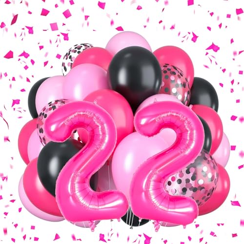 Süße 16 Luftballons Rosa Schwarz Geburtstagsdeko Zahl 16 Luftballons Hot Pink Geburtstagsdekorationen für Mädchen Geburtstagsfeier (22) von Yoehlon