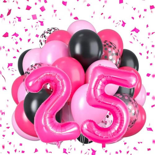 Süße 16 Luftballons Rosa Schwarz Geburtstagsdeko Zahl 16 Luftballons Hot Pink Geburtstagsdekorationen für Mädchen Geburtstagsfeier (25) von Yoehlon