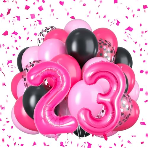 Sweet 16 Luftballons Rosa Schwarz Geburtstagsdeko Zahl 16 Luftballons Hot Pink Geburtstagsdeko für Mädchen Geburtstagsfeier (23) von Yoehlon